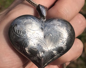 Vintage Sterling Engraved Heart Pendant