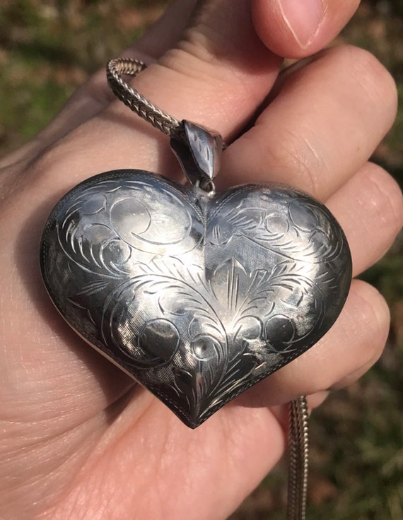 Vintage Sterling Engraved Heart Pendant