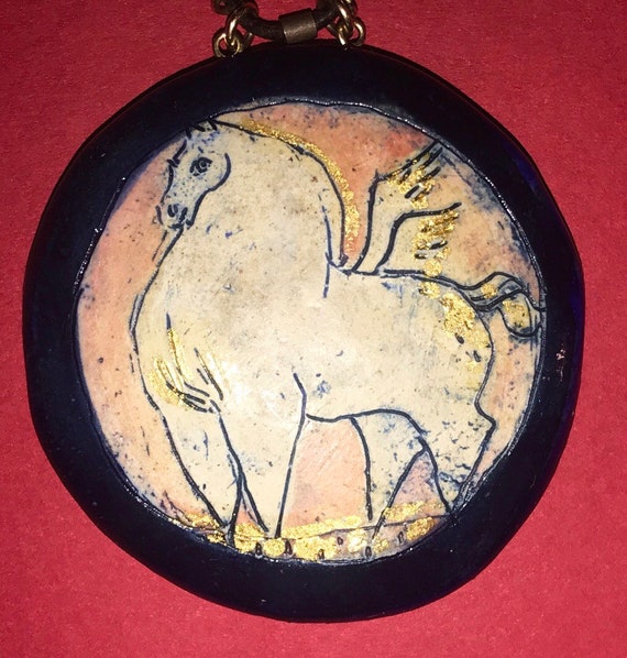 Gold Winged Pegasus Porcelain Pendant