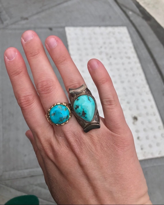 Chunky Rare Taliman Coral Turquoise Sterling Silver Vintage Native American Navajo Ring Chunky Rare Taliman Coral Turquoise Sterling Silver Vintage Native American Navajo Ring