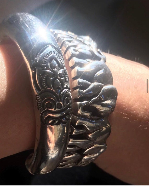 Vajrapani Vintage Hill Tribe Sterling Cuff - image 2