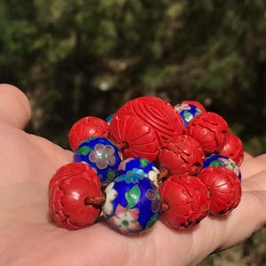 Power Red Carved Cinnabar & Cloisonne Beaded Necklace