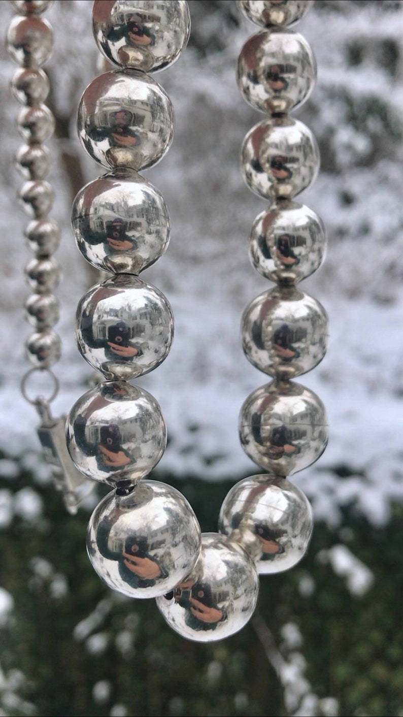 31 Inches 138 grams Taxco Graduated Sterling Silver Beads Necklace image 2