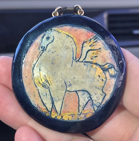 Gold Winged Pegasus Porcelain Pendant - image 1