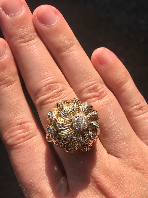1950s Golden Chrysanthemum Diamond Ring from the … - image 5