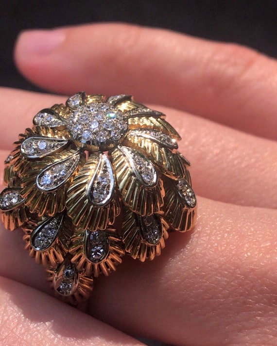 1950s Golden Chrysanthemum Diamond Ring from the … - image 2