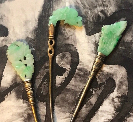 19th Century Qing Carved Jade Hairpins, Set of 3