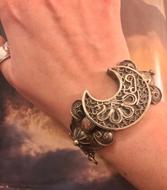 Crescent Moon 1930s North African Antique Sterling Bracelet