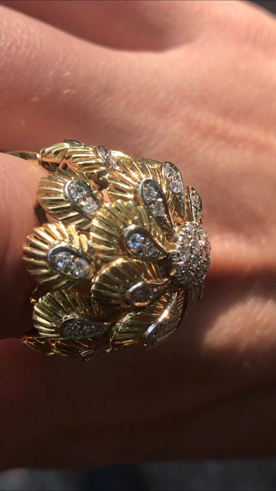 1950s Golden Chrysanthemum Diamond Ring from the … - image 8