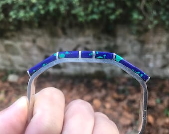 Unique Taxco Azurite Malachite Silver Bracelet