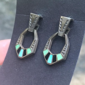 Vintage Carole Felley Turquoise and Onyx Pierced Earrings