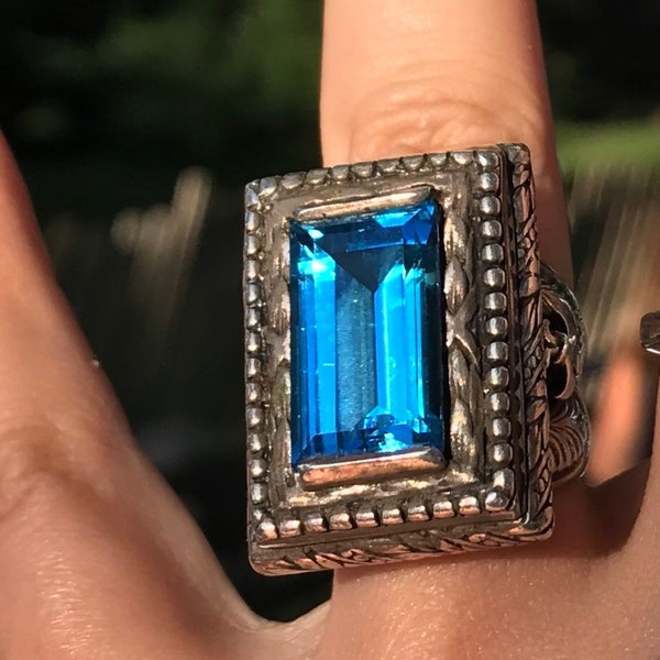 Perfection of Artistry Swiss Blue Topaz Vintage Ned Bowman Sterling Ring