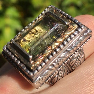 Forest Bathing Green Tourmaline 18k Gold Sterling Vintage Ned Bowman Ring