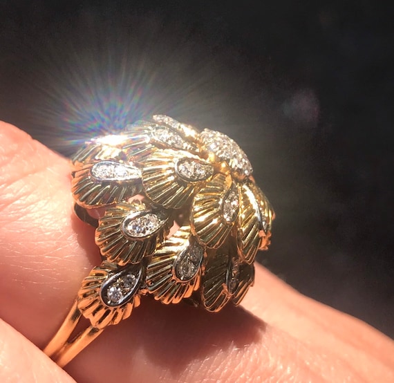 1950s Golden Chrysanthemum Diamond Ring from the … - image 4