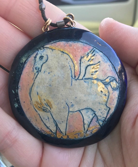 Gold Winged Pegasus Porcelain Pendant - image 4