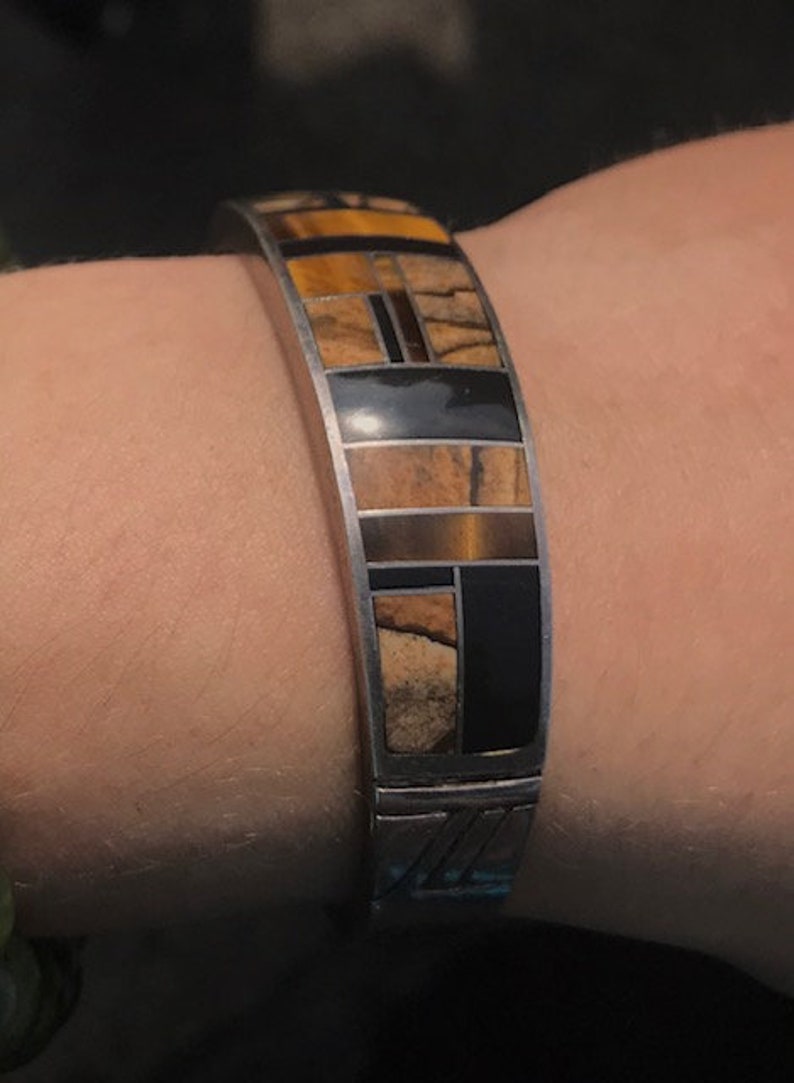 Tigers Eye Onyx Blue Biggs Jasper Inlay Cuff Etsy