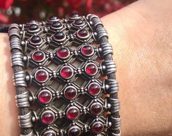 165g Konstantino Most Gorgeous Bracelet Ever, Garnets, Sterling Silver, 18K White Gold Bracelet