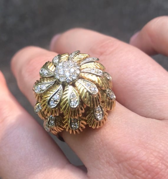 1950s Golden Chrysanthemum Diamond Ring from the … - image 1