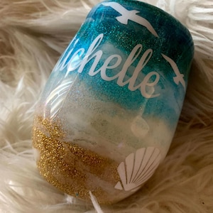 Beach Themed Wine Glass,Custom Wine Glass,Glitter Beach Wine Glass,Beach Lover