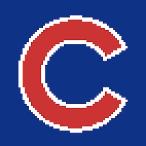 Könnte beinhalten: Ein rotes "C" mit weißem Umriss auf blauem Hintergrund.