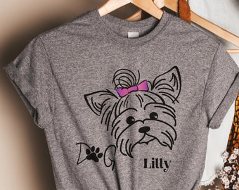 Dog Shirt Personalized Name Dog T-shirt custom Name Yorkie name shirt Gift for Yorkie Lover Girl Dog Owner Gift Yorkshire Dog Gift T-Shirt