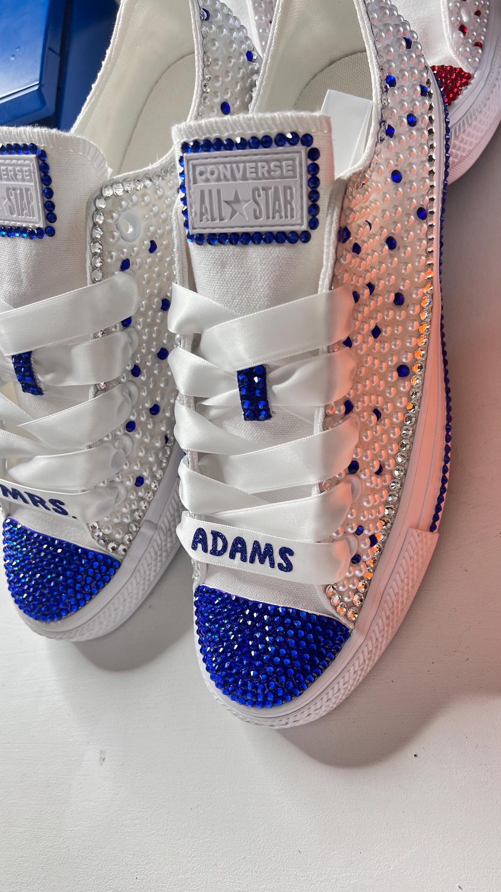 Custom Royal Blue Bling Converse for Bride – Personalized 
