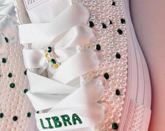 Custom Bling Zodiac Birthday Shoes – Personalized Crystal Horoscope Sneakers | Sparkly Astrological Gift for Her
