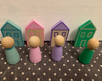 Peg dolls e casette - bambole in legno e loro casetta