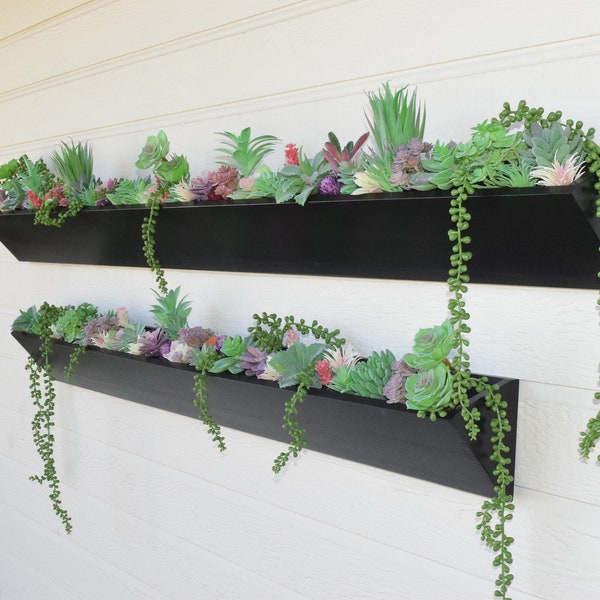 24" Long Wall Planter | Indoor & Outdoor Garden Succulent Box | Long Modern Succulent Planter | Curb Appeal