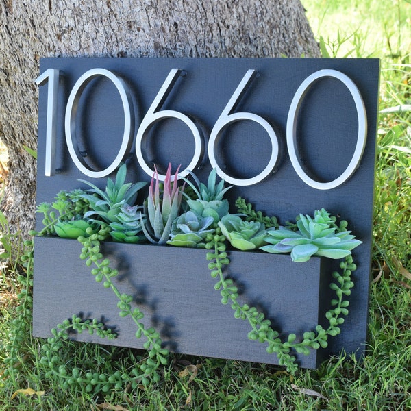 Ebony Address Planter | Address Sign with Planter Box | Address Plaque | House Numbers