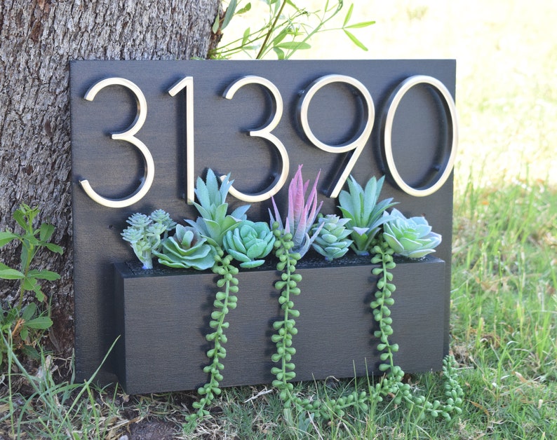 Ebony Address Planter Address Sign With Planter Box Etsy