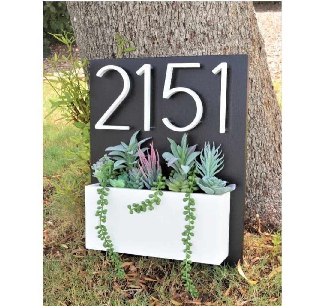 Twotone Address Planter Address Sign With Planter Box Etsy