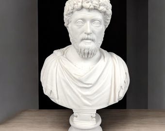 Marcus Aurelius Bust | Handmade Marble Cast Sculpture | Stoic Philosopher Statue