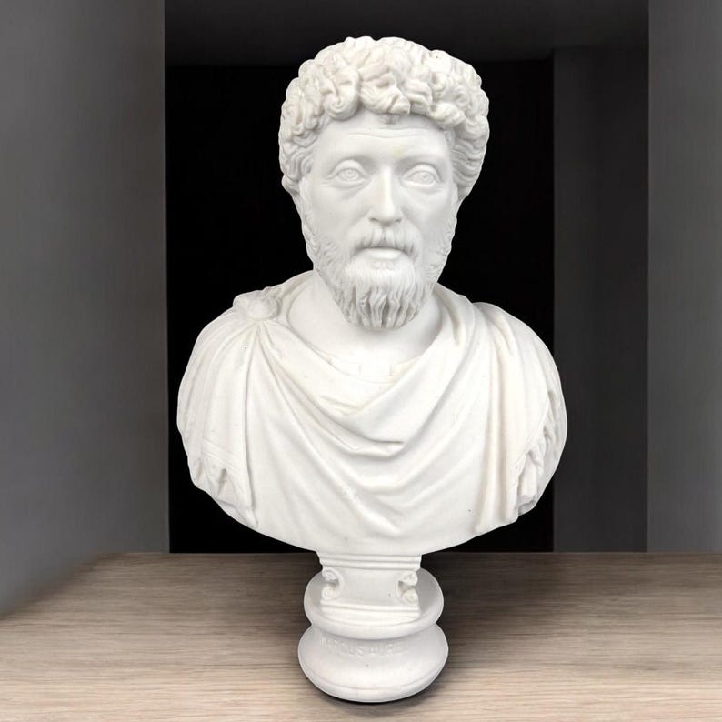 Marcus Aurelius Bust | Handmade Marble Cast Sculpture | Stoic Philosopher Statue image 1