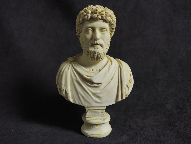 Marcus Aurelius Bust | Handmade Marble Cast Sculpture | Stoic Philosopher Statue Antique Effect