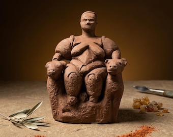 Cybele Statue: Handmade Calcite Stone Powder Anatolian Goddess