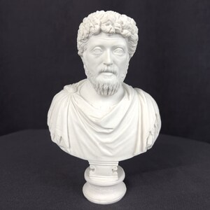 Marcus Aurelius Bust | Handmade Marble Cast Sculpture | Stoic Philosopher Statue White  Carrara
