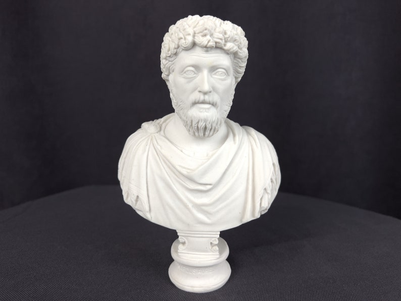 Marcus Aurelius Bust | Handmade Marble Cast Sculpture | Stoic Philosopher Statue White  Carrara