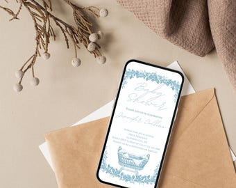 Blue Toile Electronic Baby Shower Invitation