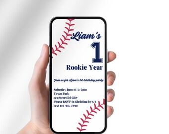 Rookie Year Baseball 1st Birthday Evite (Digital Download)
