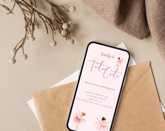 Invitación de cumpleaños con tutú adorable / Fiesta de bailarina, plantilla de Canva (descarga digital)