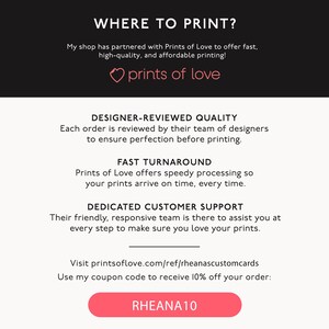 K&ouml;nnte beinhalten: Ein pinkfarbenes Herz mit dem Text "prints of love" &uuml;ber einem wei&szlig;en Hintergrund mit dem Text "WHERE TO PRINT?" und Informationen &uuml;ber das Druckunternehmen Prints of Love. Der Text enth&auml;lt Informationen &uuml;ber die von Designern gepr&uuml;fte Qualit&auml;t, schnelle Bearbeitungszeit, engagierten Kundensupport und einen Gutscheincode "RHEANA10" f&uuml;r 10% Rabatt auf Ihre Bestellung.