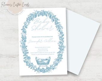 Blue Toile Baby Shower Invitation