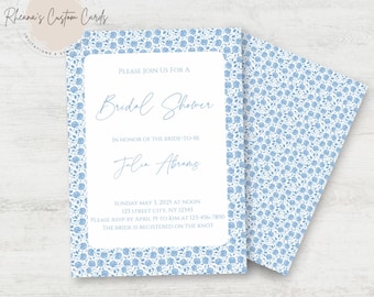 Blue Floral Bridal Shower Invitation