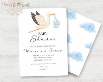 Blauer Storch-Babyparty-Einladung & Evite (Digitaler Download)