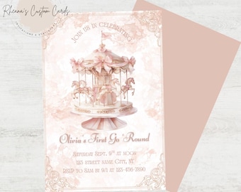 Carousel First Birthday Invitation Template: First Go 'Round (Digital Download)
