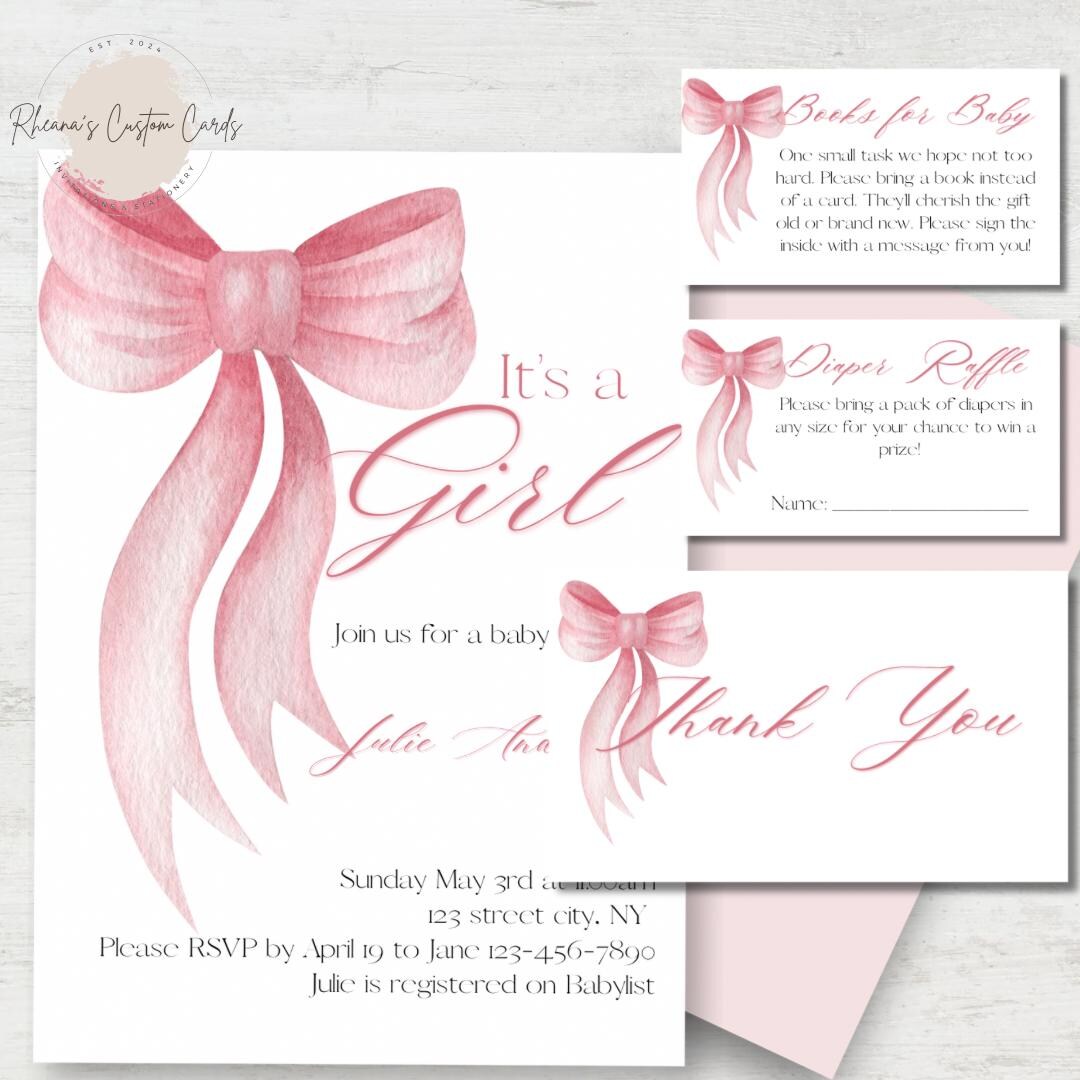 It’s a Girl Pink Bow Baby Shower Invitation - Etsy