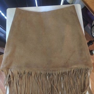 1980s Genuine Leather Passport Leather Fringe Mini Skirt Sz 7 VG++