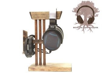Handcrafted wooden headphone stand universal earphone hanger headset desk display Tech Gift Christmas Gift Audio Gift For Him For Her