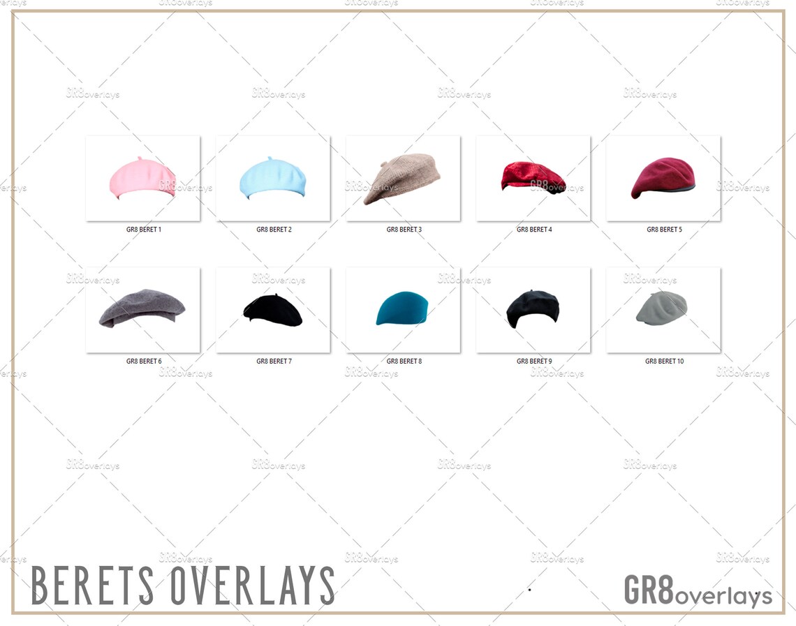 10 BERETS, Photoshop Overlays, PNG Files, Photo Overlays, Photoshop ...